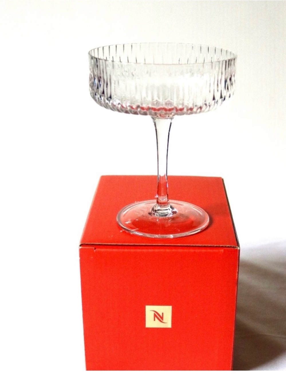 Nespresso Clear Ribbed Coupe Glass with Red Base Accent